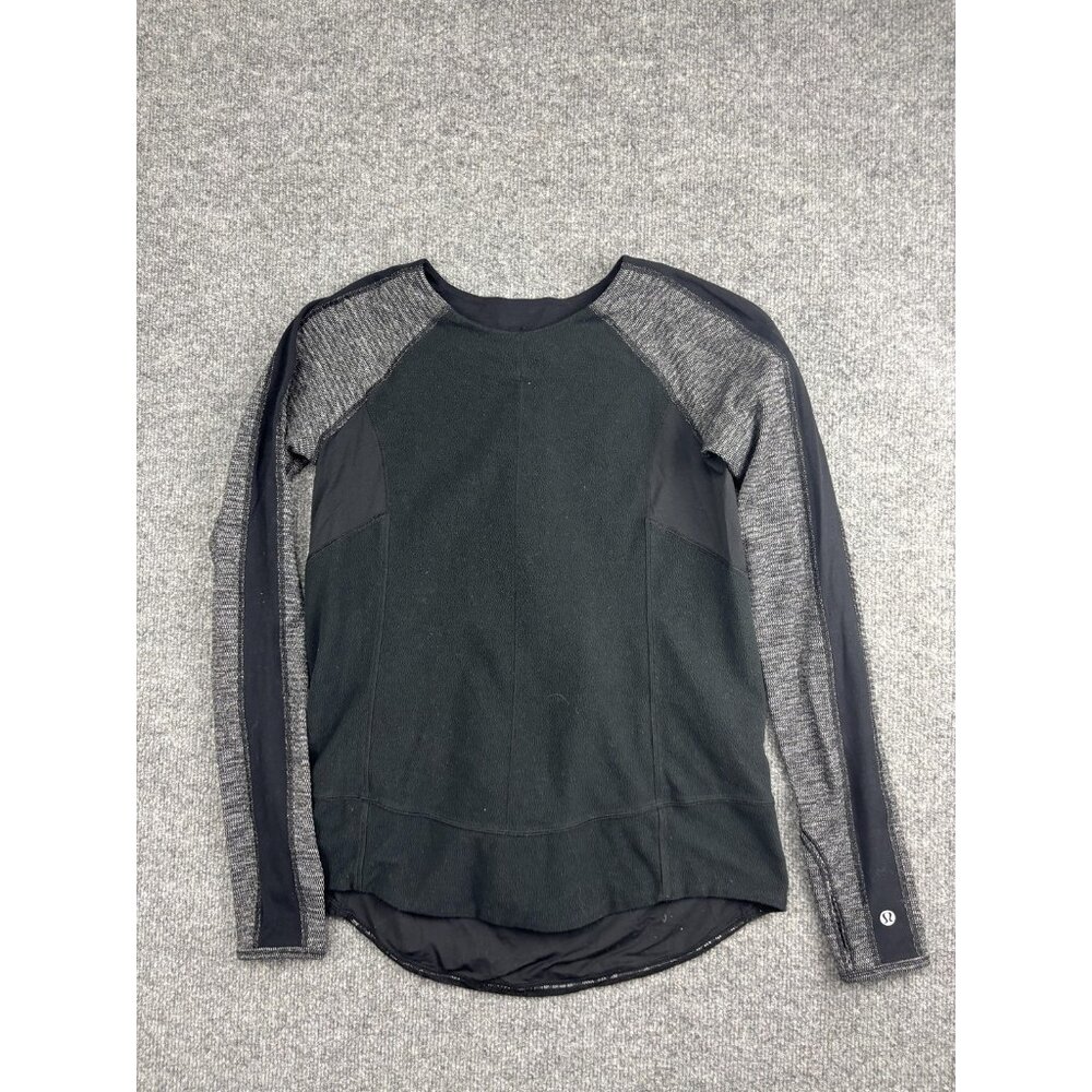 Lululemon Shirt Womens 4 Black Gray Long Sleeve‎ Pullover Wool Blend Lace Back